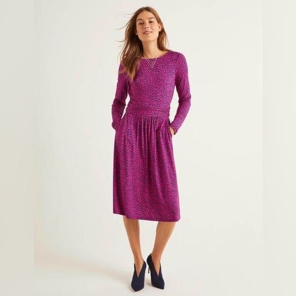 Boden Dresses & Skirts - Boden Women’s Abigail Jersey Dress Pink and Blue Spots Long Sleeve - Size 8L